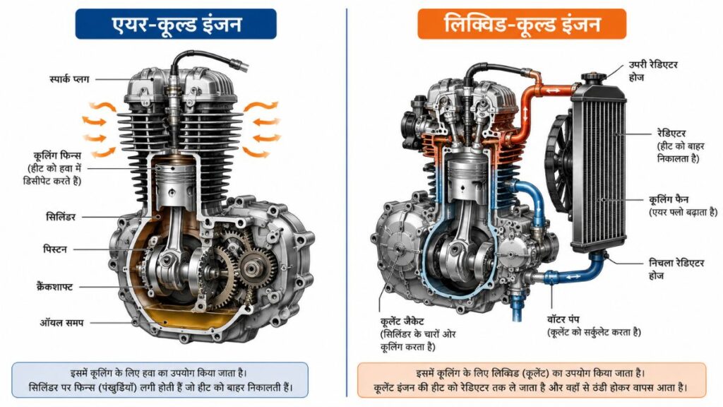 Air-cooled और liquid-cooled बाइक इंजन का अंतर