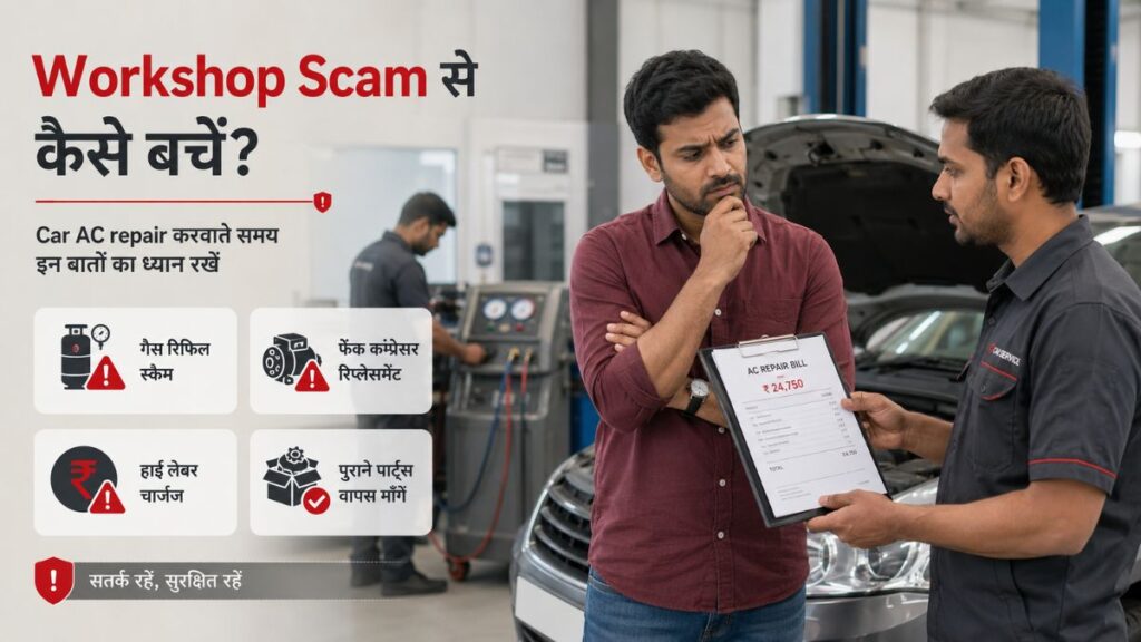 car AC repair workshop scam awareness image