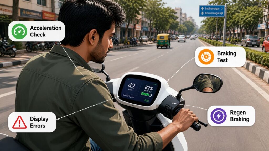 इलेक्ट्रिक स्कूटर टेस्ट राइड में क्या observe करें — buyer guide