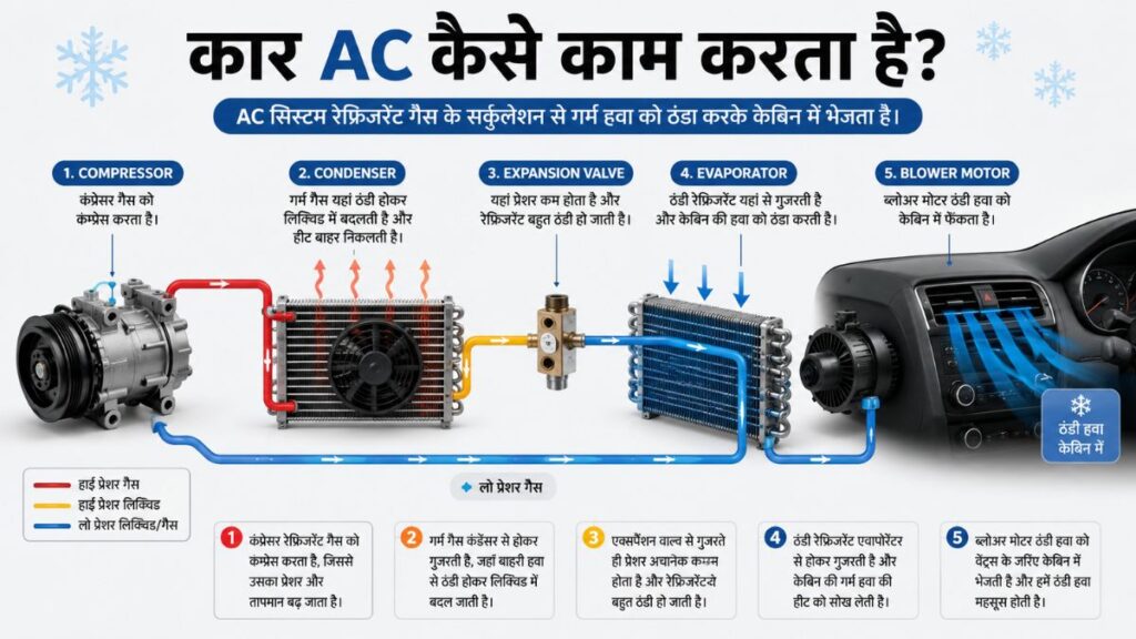 कार AC सिस्टम कैसे काम करता है इसका सरल डायग्राम